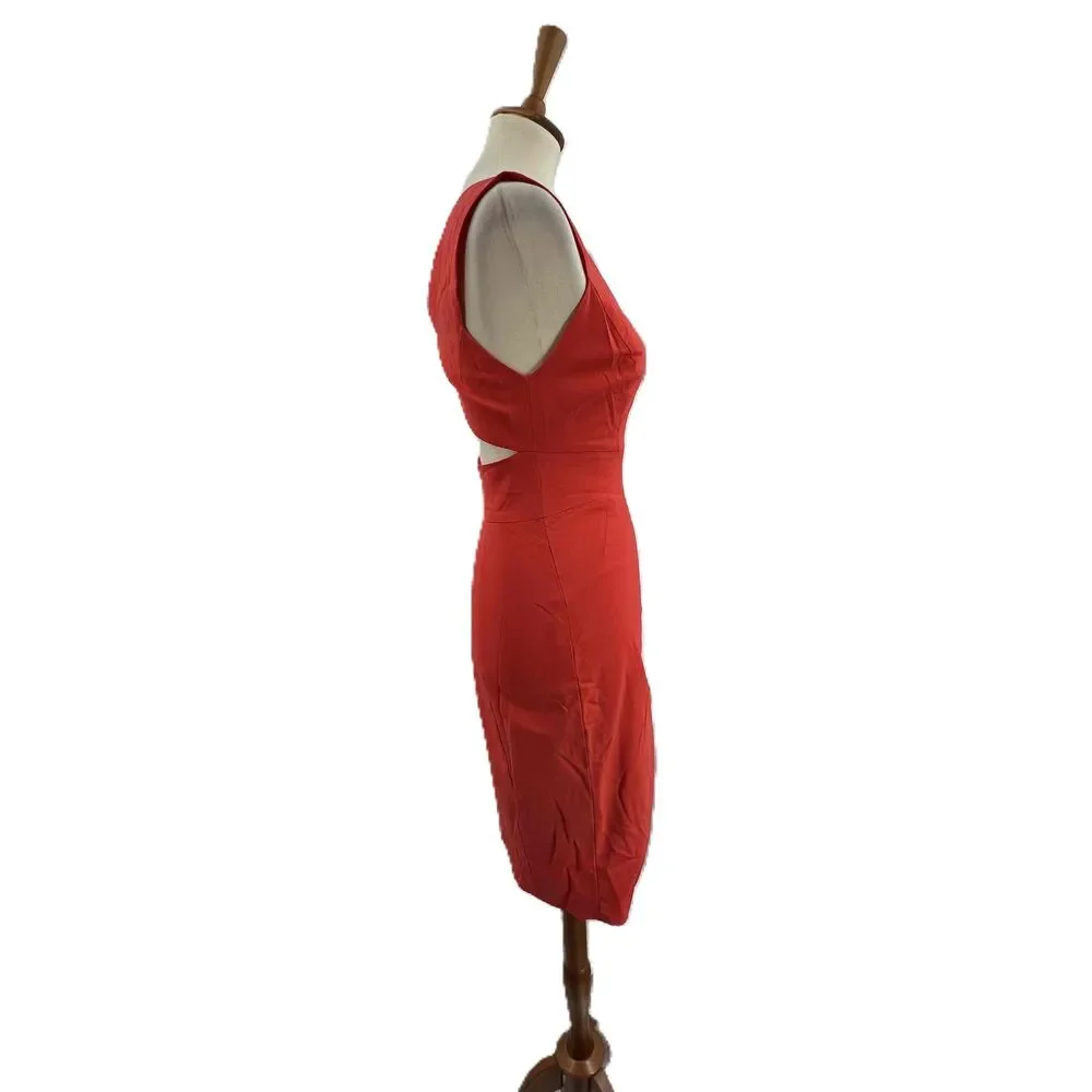 Rachel Roy Red Snap Out Of It Dress Sleeveless V‎ Neck Front Slit Sheath Size 2